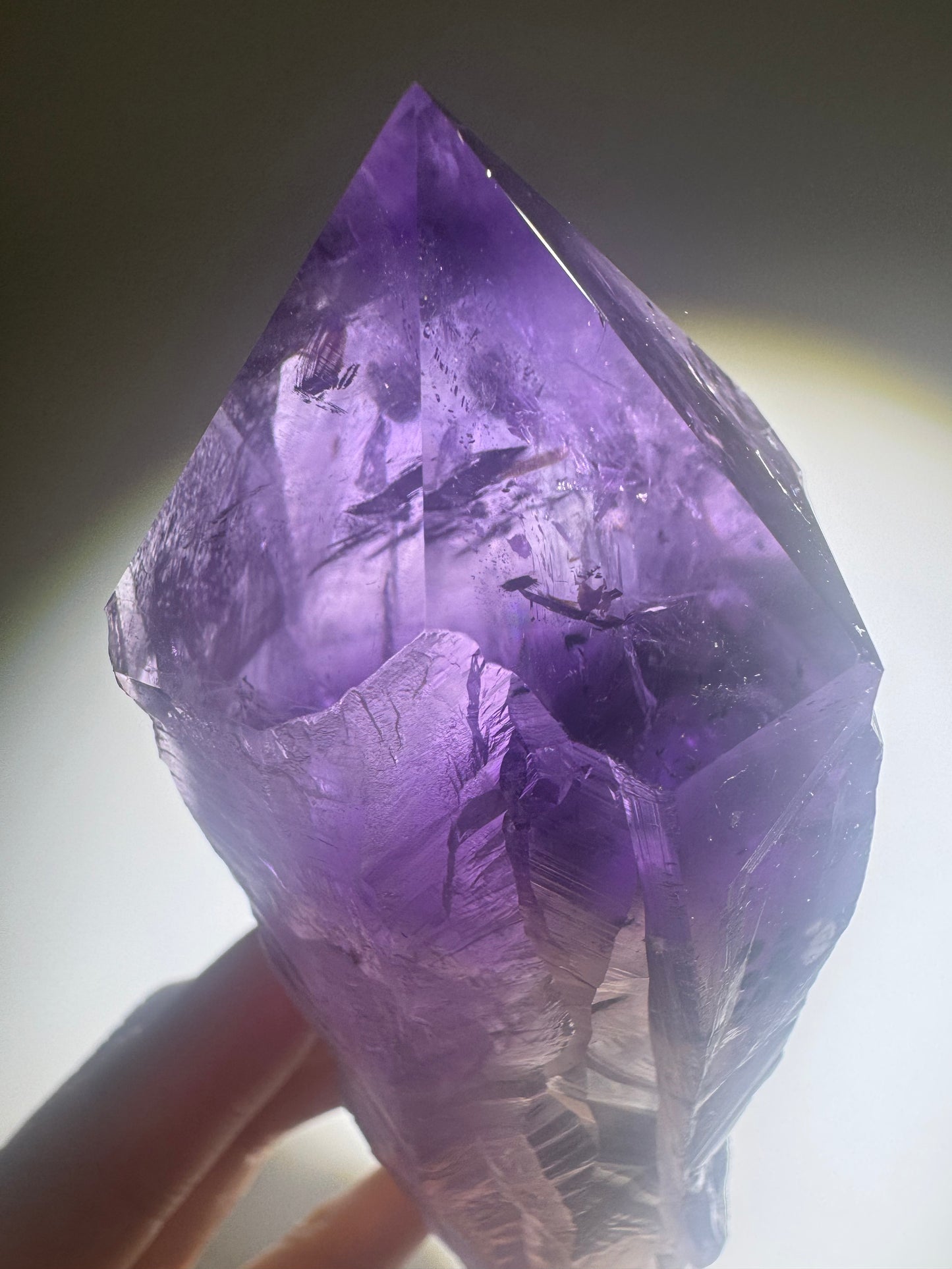 Ametrin-Zahn mit Citrin & Hollandit – 22 cm Naturspitze aus Brasilien | seltene Amethyst-Zahnspitze mit Phantomlinien