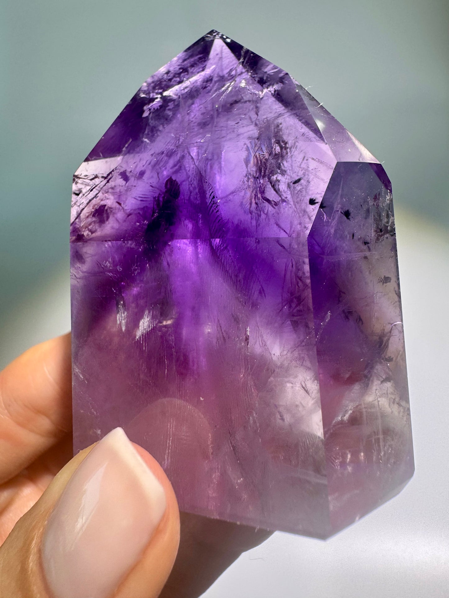 Ametrinspitze 8,4 cm – klarer Edelstein mit Phantomen | Amethyst-Citrin Unikat 93 g Brasilien