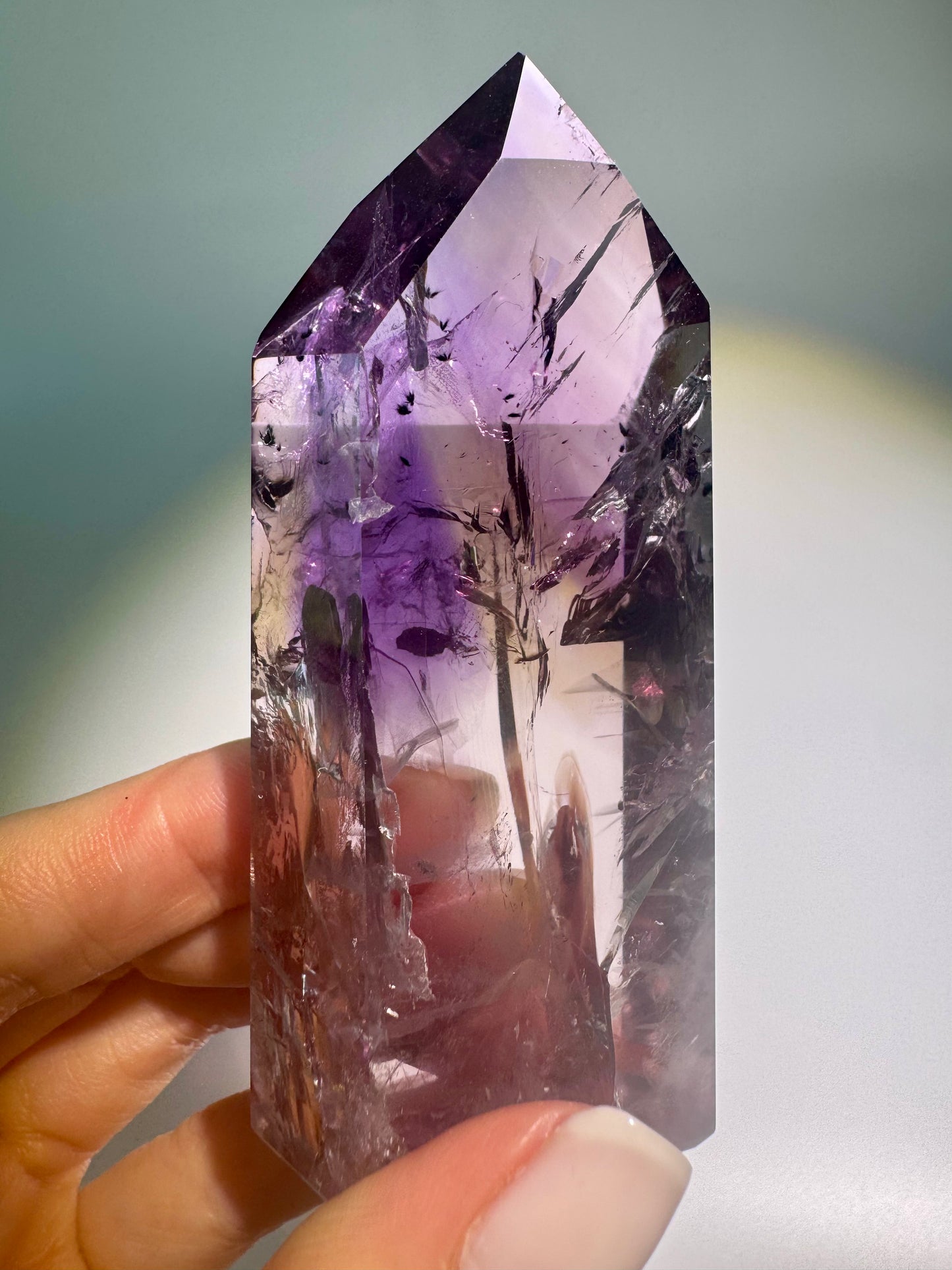 Ametrinspitze 8,6 cm – 136 g | 1A Museumsqualität mit Phantomen, klar & selten | Natürliches Amethyst-Citrin Unikat aus Brasilien 💎