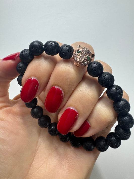 Exklusives Lavastein-Armband mit Roségold Panther - ca. 18cm