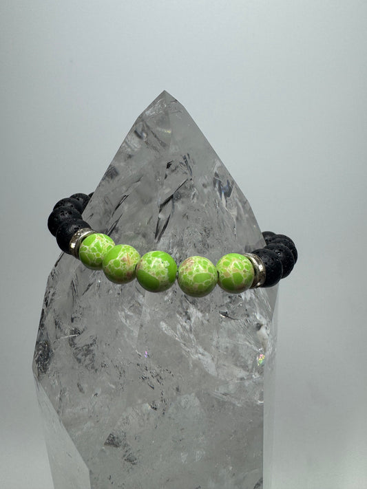 Lavastein-Armband mit Argonit & Chakra-Symbolperle ca. 18cm