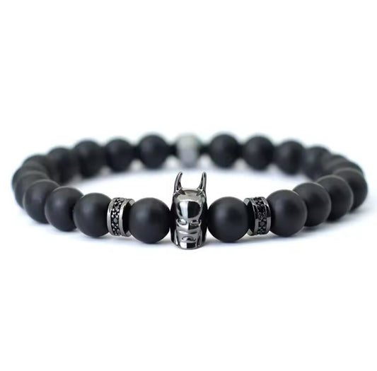 🖤 Stylishes Onyx-Armband mit Batman-Anhänger 🦇 ca. 18cm