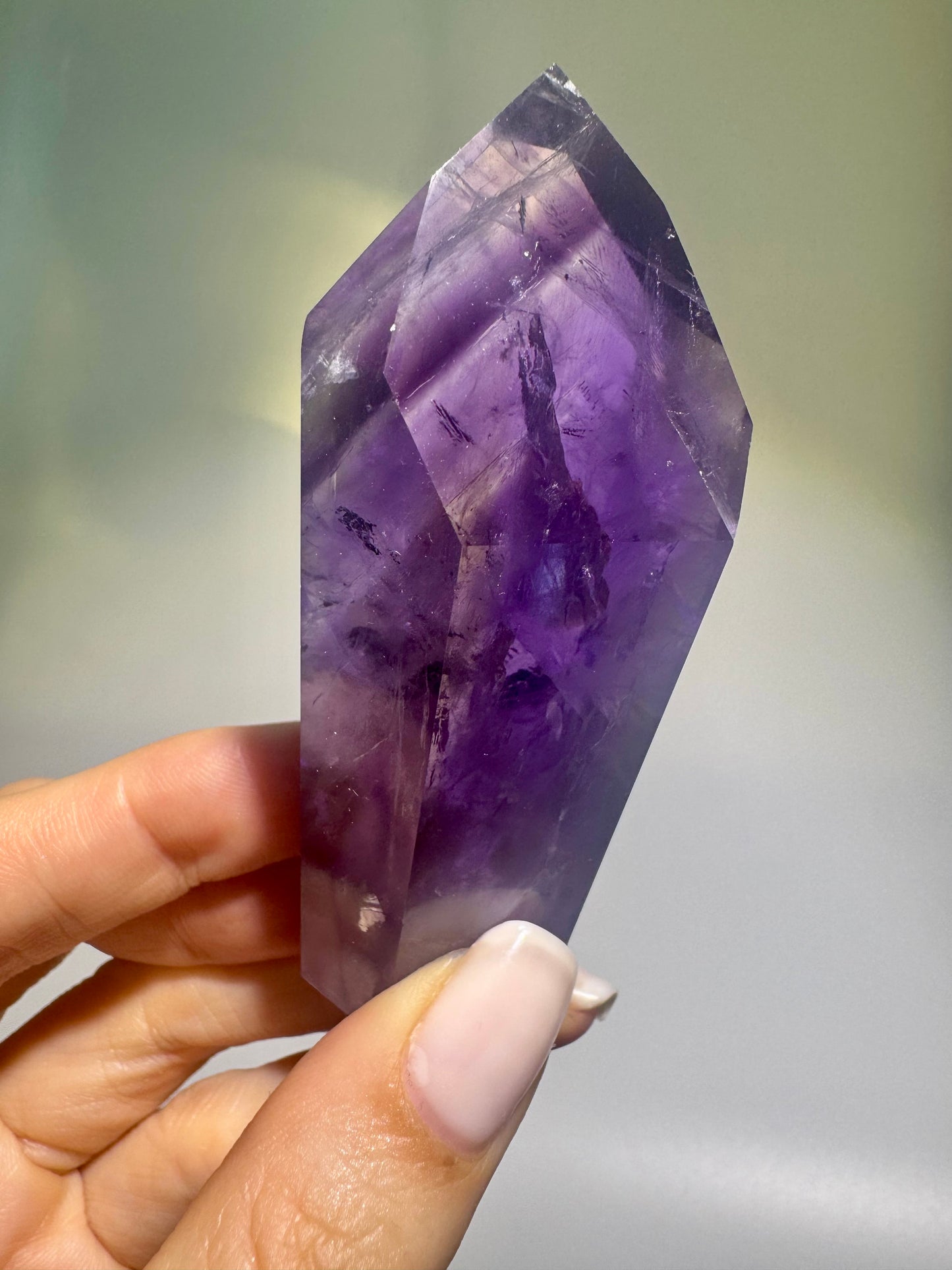 Ametrinspitze 8 cm – klarer Edelstein mit Phantomen | Amethyst-Citrin Unikat Brasilien