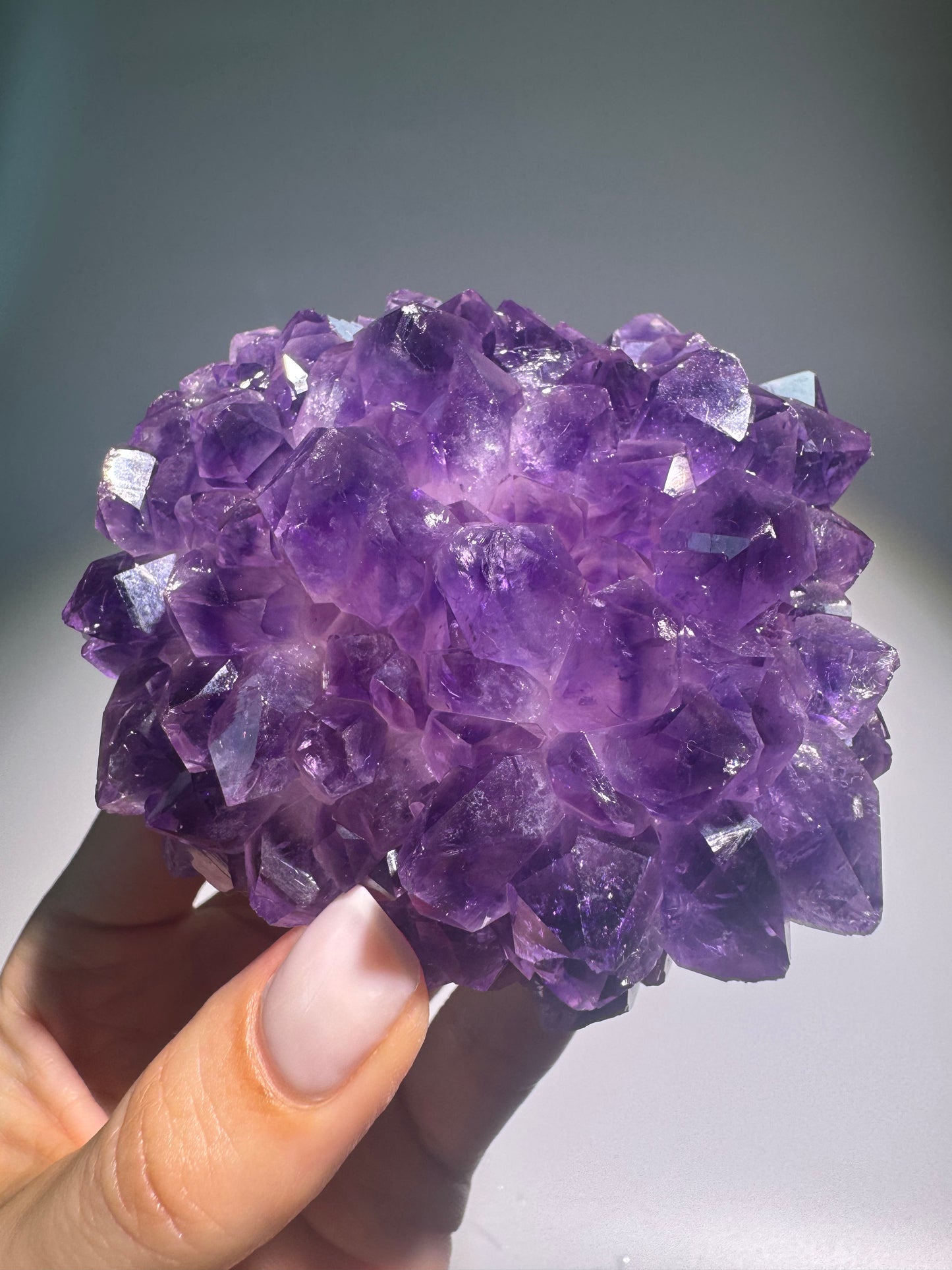 Tiefviolette Amethystblüte aus Uruguay – 8.4 cm Stalaktit Kristall