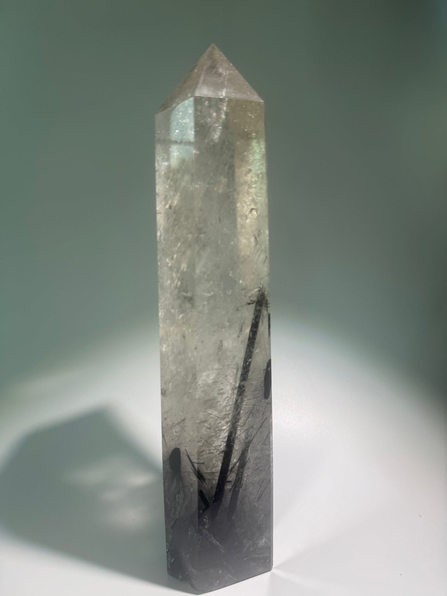 Huge rock crystal point with black tourmaline 29cm, 1.76kg