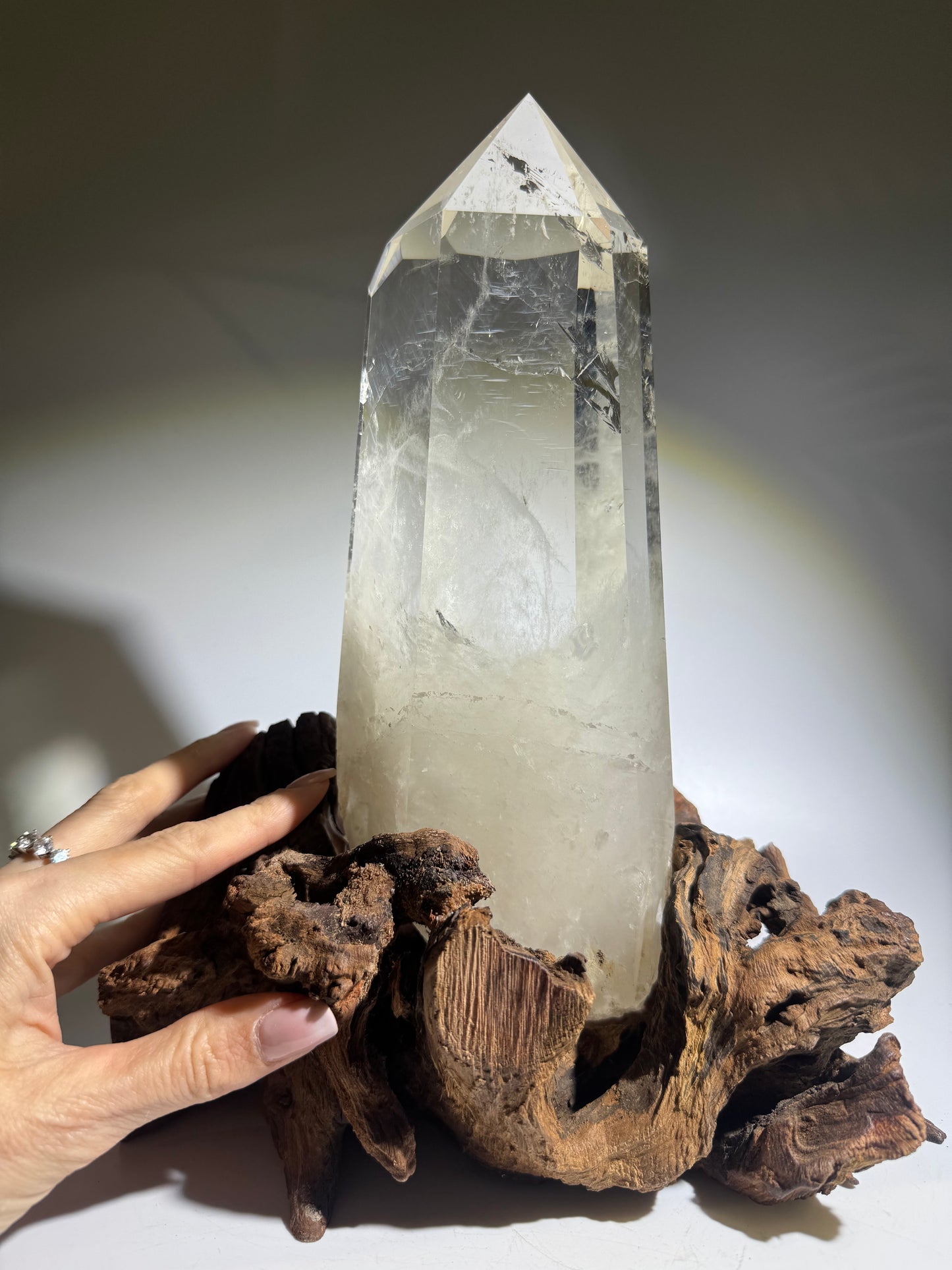 Monumentale Bergkristallspitze extraklar – Naturkristall mit Wurzel 27 cm