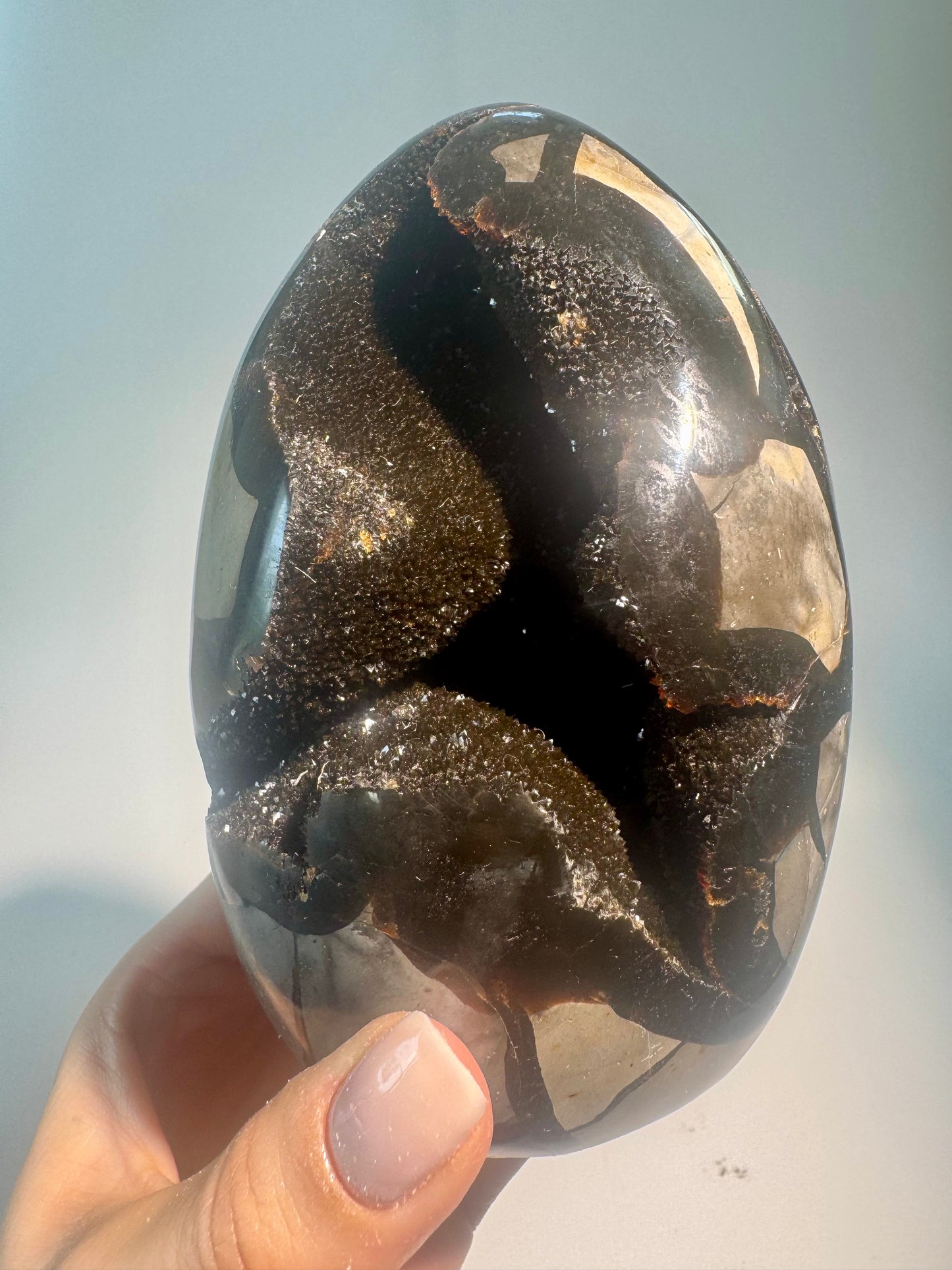 Septarien Drachenstein 12.4cm – Funkelnde Formation aus Madagaskar 🐉 Naturkristall mit Calcit & Aragonit
