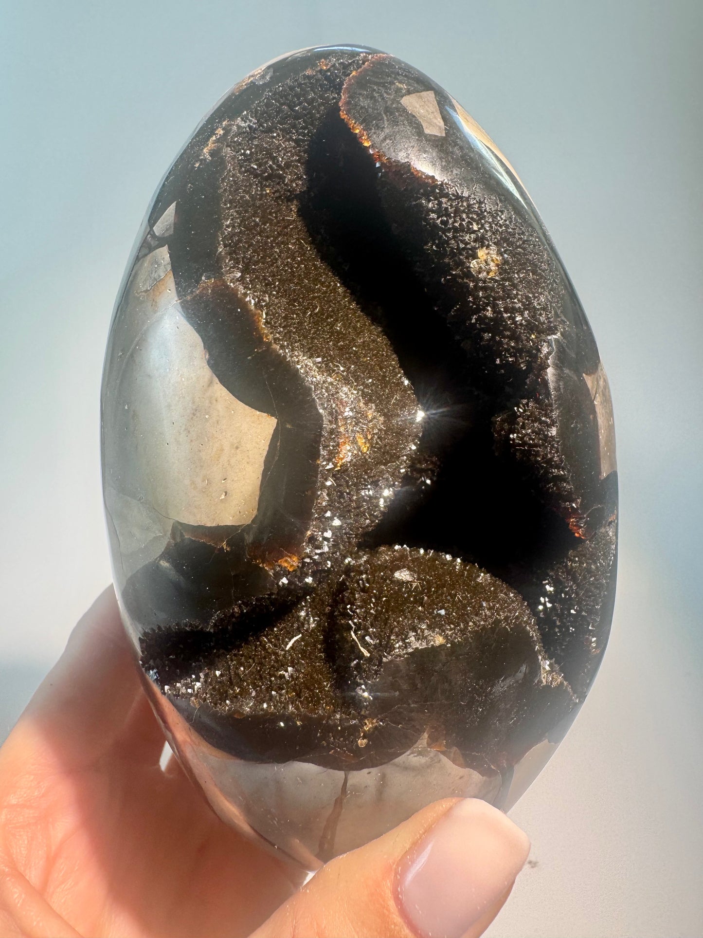 Septarien Drachenstein 12.4cm – Funkelnde Formation aus Madagaskar 🐉 Naturkristall mit Calcit & Aragonit