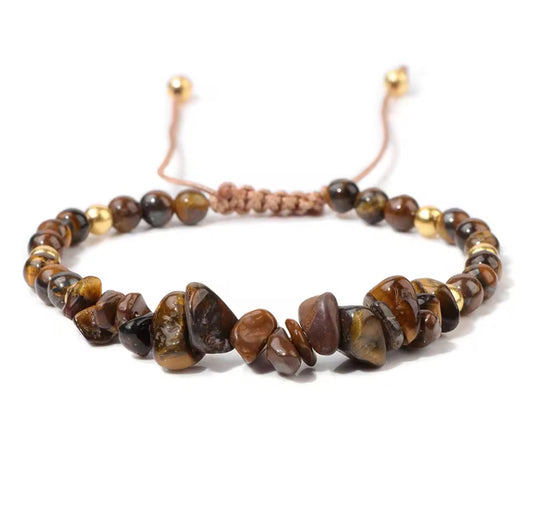 Bracelet fascinant en œil de tigre avec des accents dorés 🐾 (taille réglable)