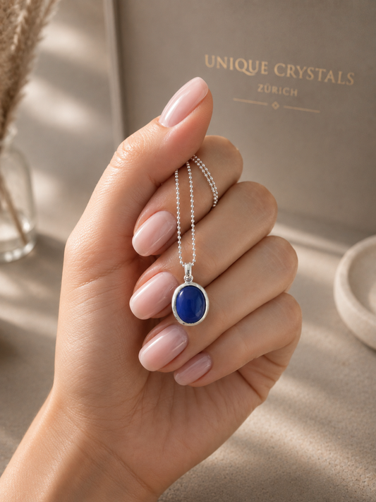 Lapislazuli Anhänger 925 Silber, natürlicher Edelstein in Zargenfassung