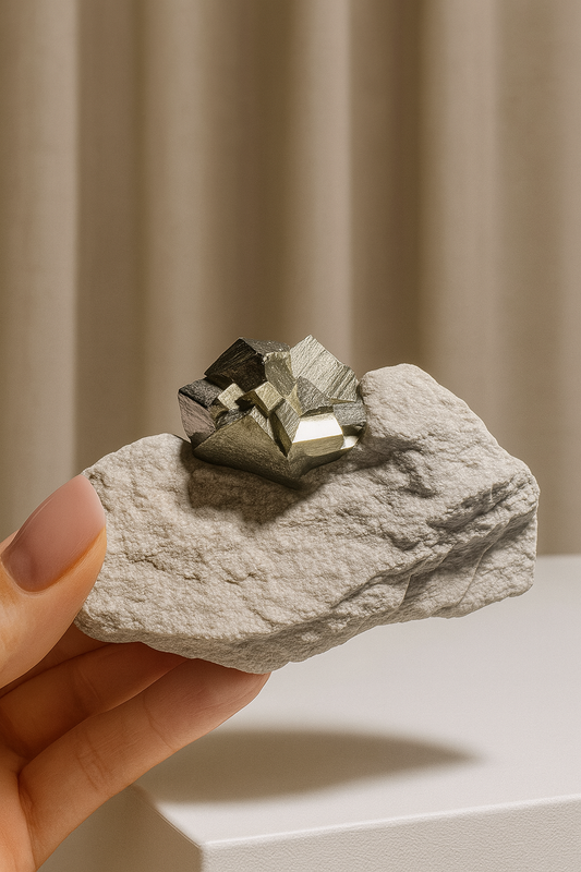 Pyrit-Würfel auf Matrix – Goldglänzender Edelstein aus Spanien - 10.5cm, 389g