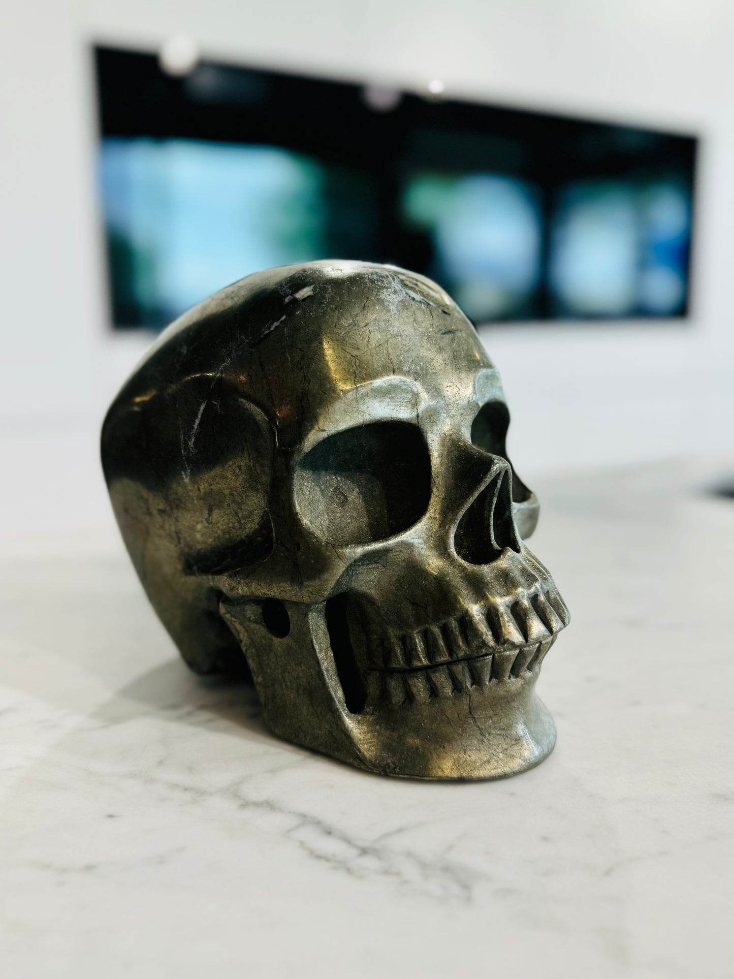 Pyrit Kristallschädel 20 cm – 9,4 kg | Beeindruckender Deko-Totenkopf aus Stein