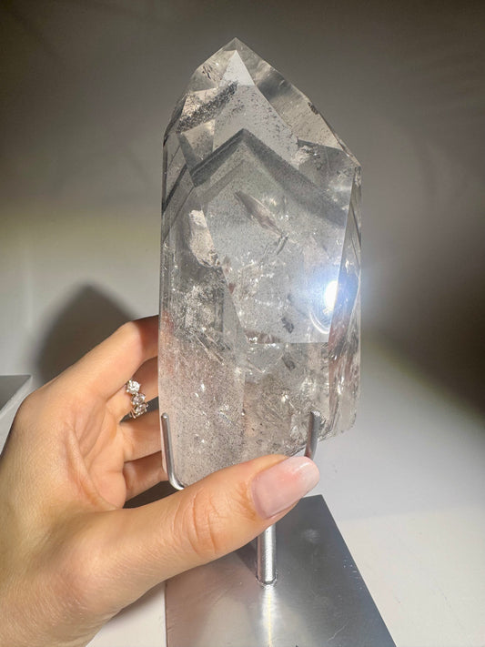 Rare Black Phantom Lemurian Crystal 912 g Polished Collector Specimen