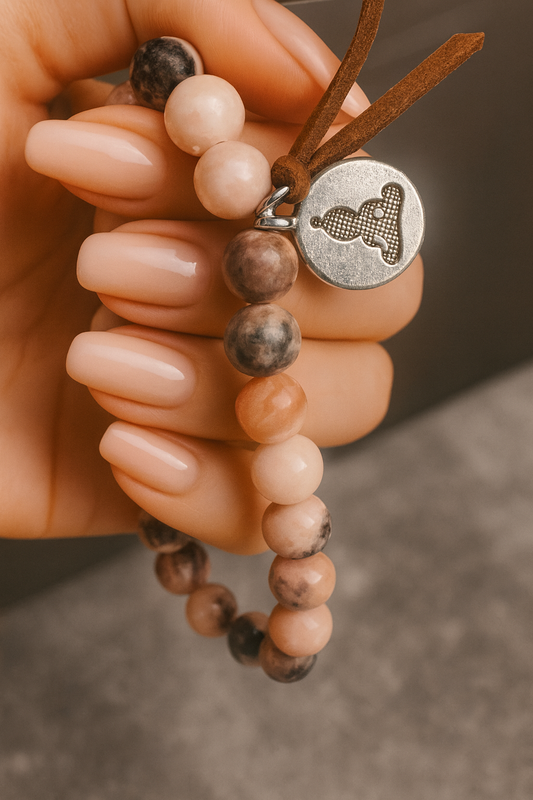 Rhodonit Armband 19 cm mit Buddha-Charm – UNIQUE CRYSTALS