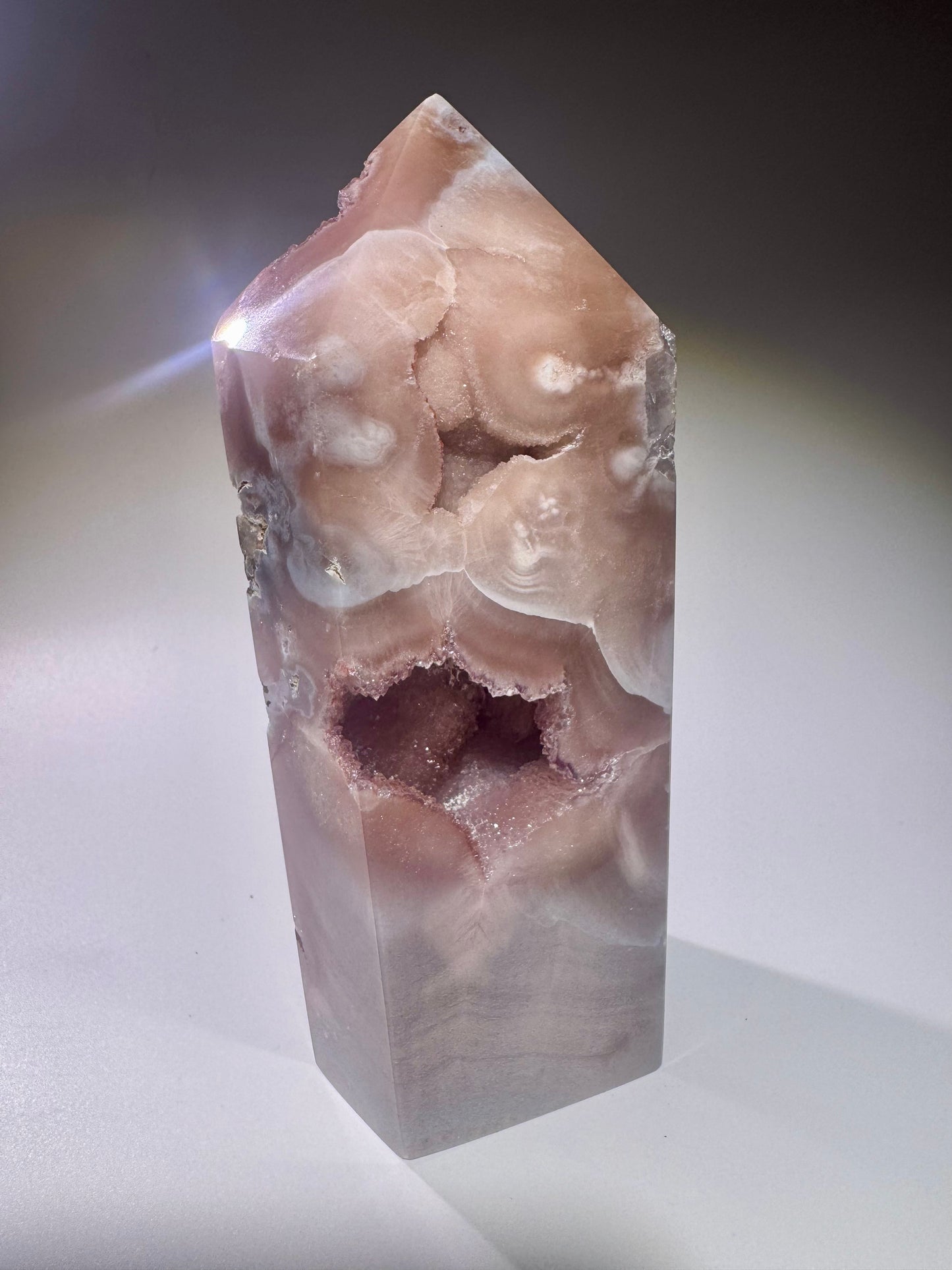 Rosa Kristall mit doppelseitiger Kristallisierung – Pink Amethyst Spitze 13,5 cm – 574 g – Extra Qualität