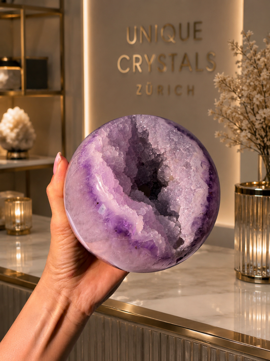 Sugar Amethyst Kugel 12,5 cm aus Uruguay mit Doppelkristallisation