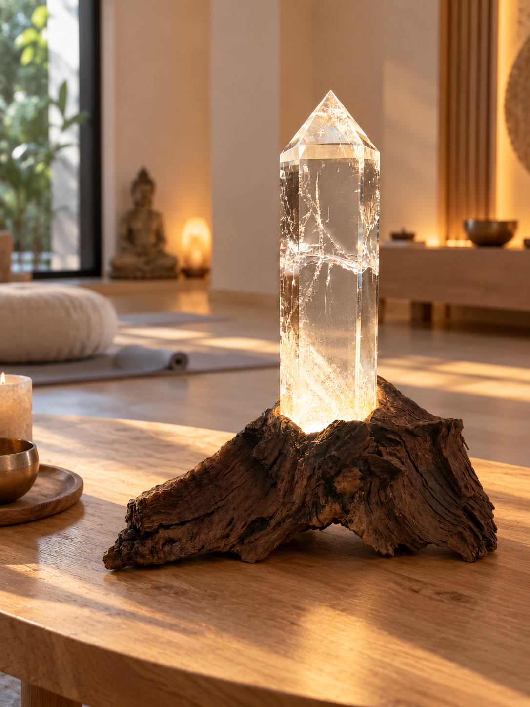 Ultraklare Kristalllampe mit LED aus Brasilien, Gesamthöhe 24.5 cm, Kristallgewicht 657 g