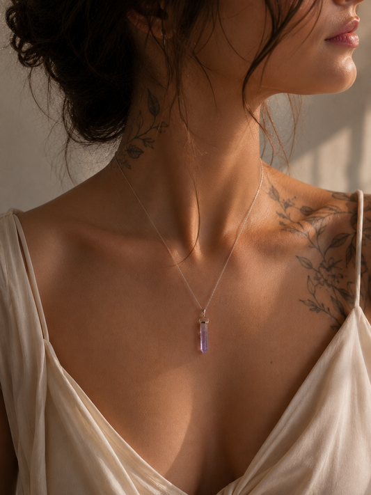 Vera Cruz Amethyst Anhänger mit Ankerkette, 925 Silber, 45 cm