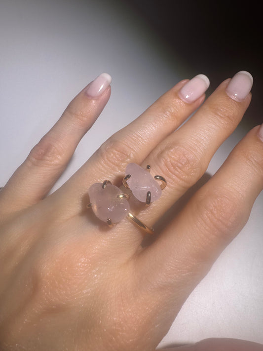 Verstellbarer Ring aus 18k vergoldetem Kupfer mit echtem Rosenquarz – eleganter Kristallschmuck für Frauen