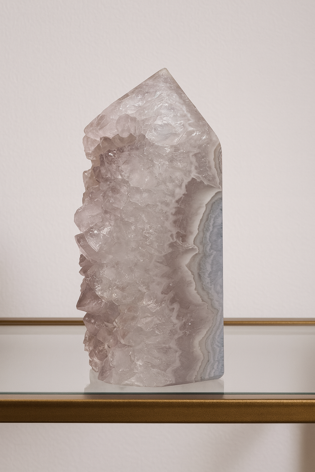 Wunderbare Quarzspitze mit grossen Kristallen & Achat-Banding – 1A-Qualität, 13 cm aus Brasilien