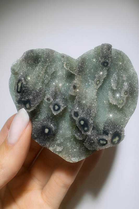 Aussergewöhnliches Amethyst Herz mit Stalaktiten - 7.5cm, 176g