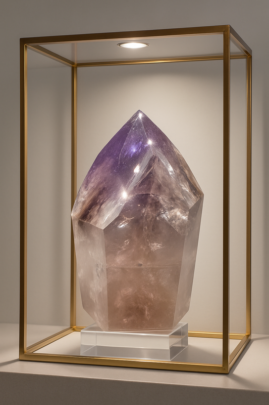 Fluoreszierende Ametrin-Phantomspitze aus Brasilien – 9 cm Kristall mit Amethyst, Citrin, Regenbogen & UV-Effekt, 328 g