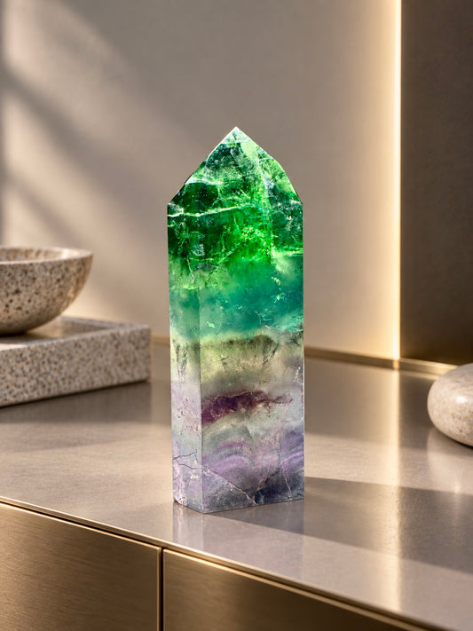Fluorit Spitze grün klar | Extra Qualität aus Brasilien | Regenbogenfarben | 9,7 cm – UNIQUE CRYSTALS
