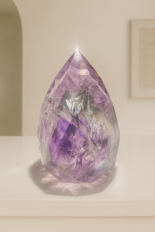 Wunderschönes Phantom-Amethyst Ornament – facettiert, mit Regenbogen & Phantom 💜🌈  - 6.3cm