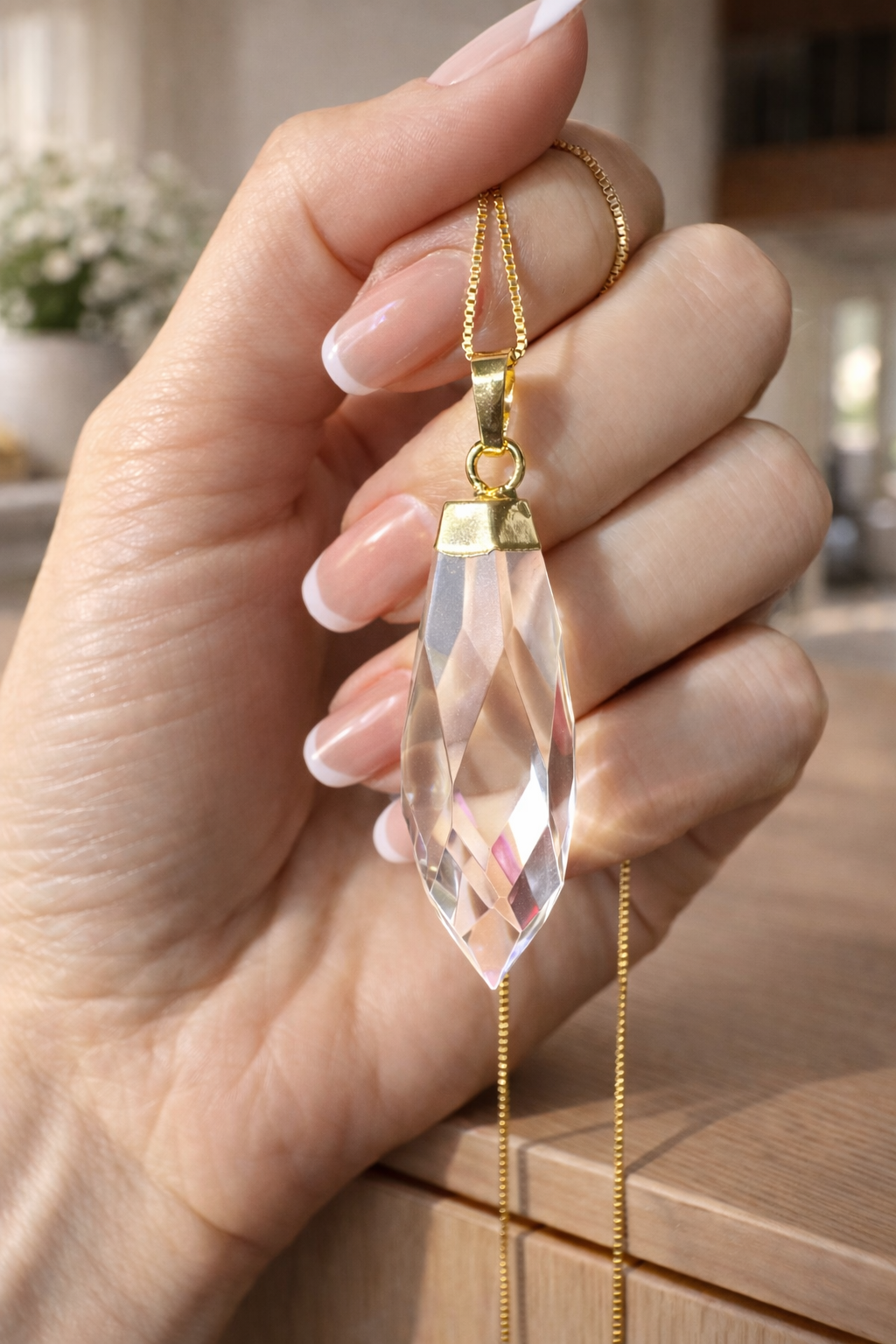 Doppelspitze Kristallanhänger – Bergkristall| 18 Karat vergoldet