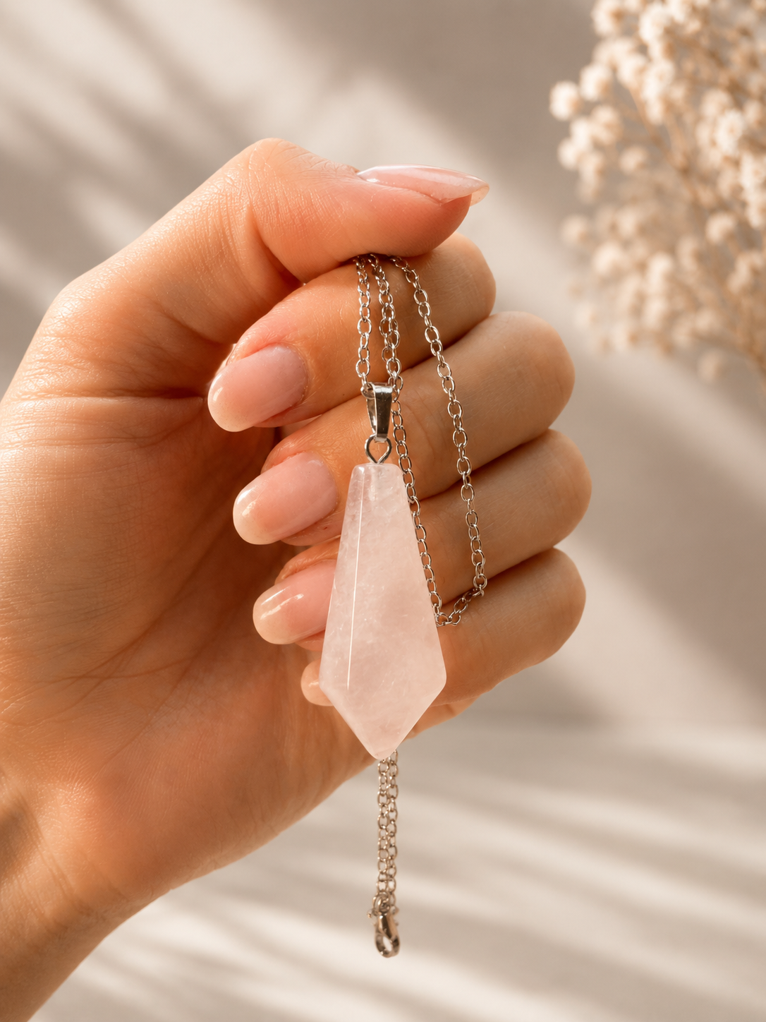 Pendelanhänger aus Edelstein mit Edelstahlkette