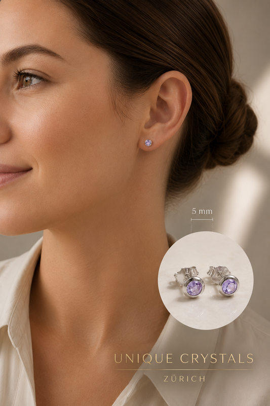 Amethyst Ohrstecker 5 mm in Zargenfassung, 925 Silber