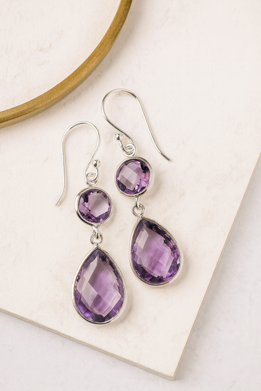 Amethyst-Ohrringe 925 Silber – Extraklar, Handgefertigt, Edel & Elegant