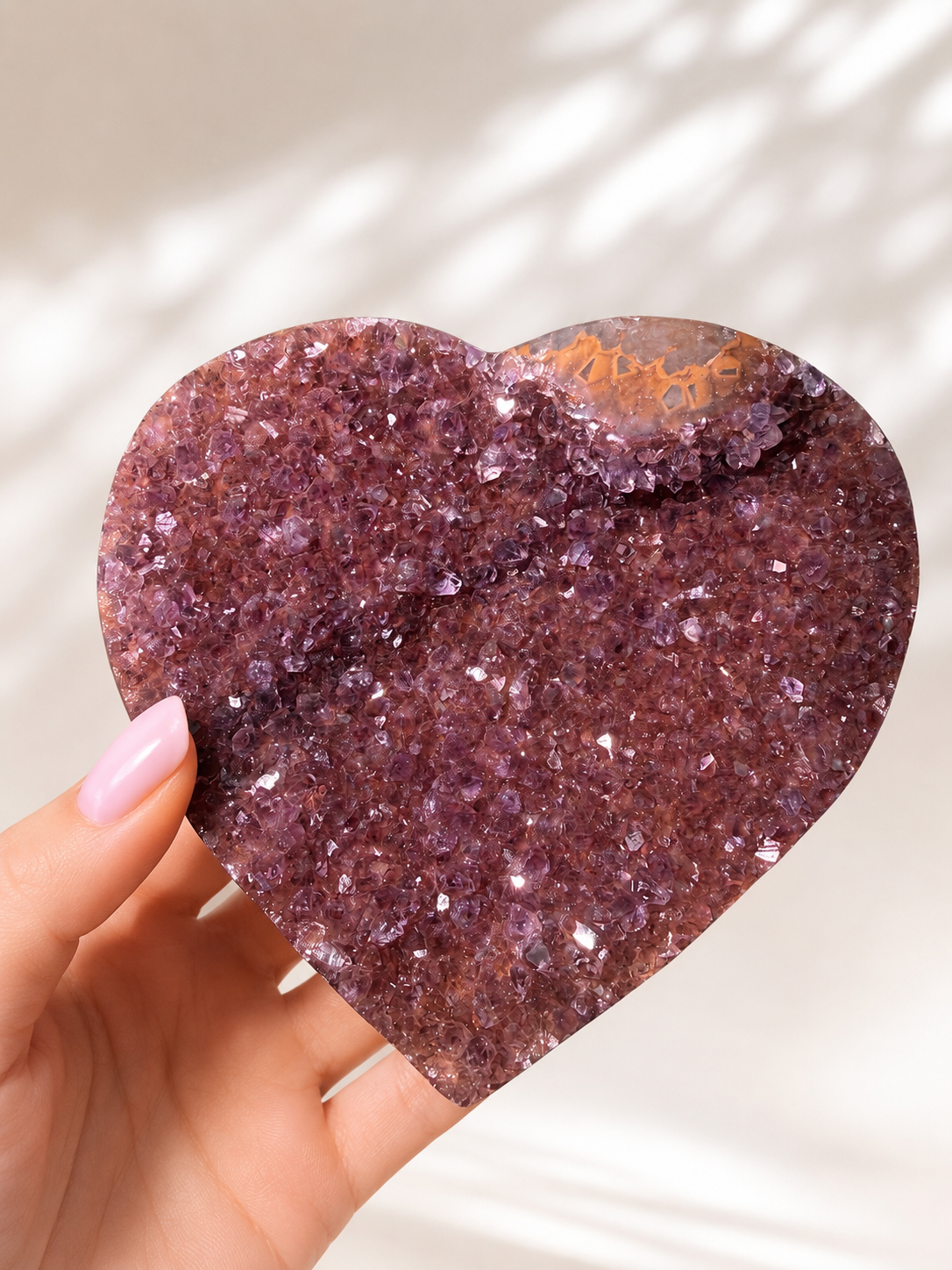 Rainbow Amethyst Herzen aus Uruguay – Gold, Rosa, Pink & Violett