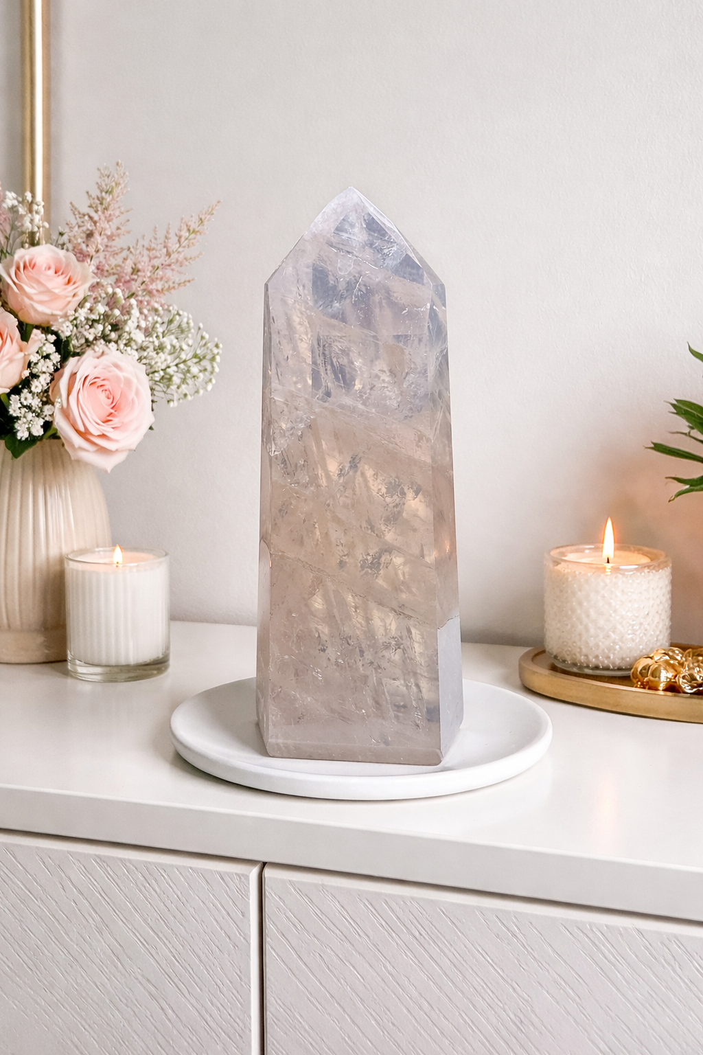 Rosenquarz Spitze 12,5 cm – Extra klare Premiumqualität in zartem Rosa aus Brasilien 💗