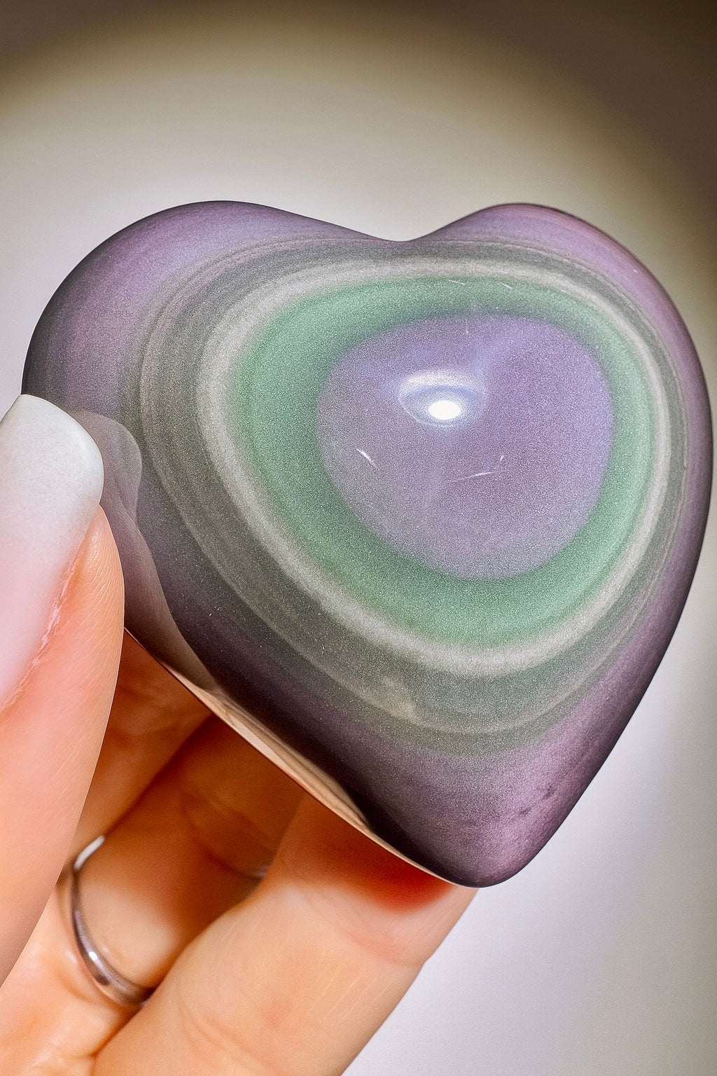 Rainbow Obsidian Herz 🌈 5.5x5.5 cm – Handmade Unikat aus Mexiko mit pink-lila-grün Farbspiel