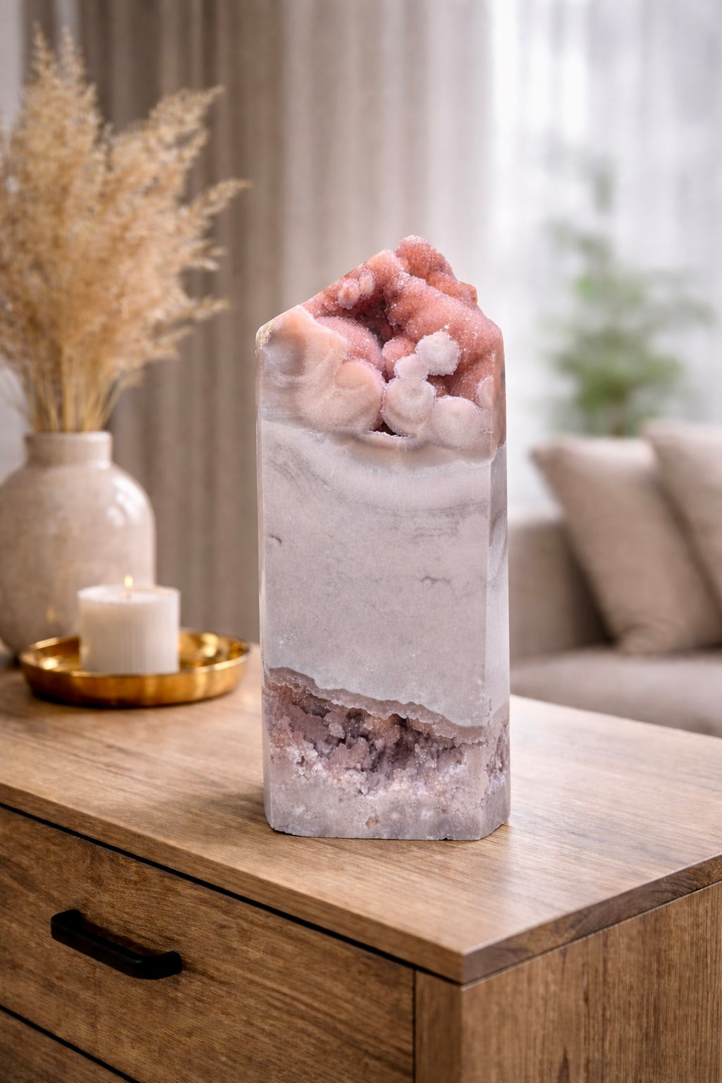 Pink Amethyst Turm 💗 22,5 cm – 1,85 kg – mit Blumen-Kristallen