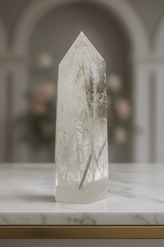 Bergkristall Spitze mit Turmalin aus Brasilien - 9cm, 118g