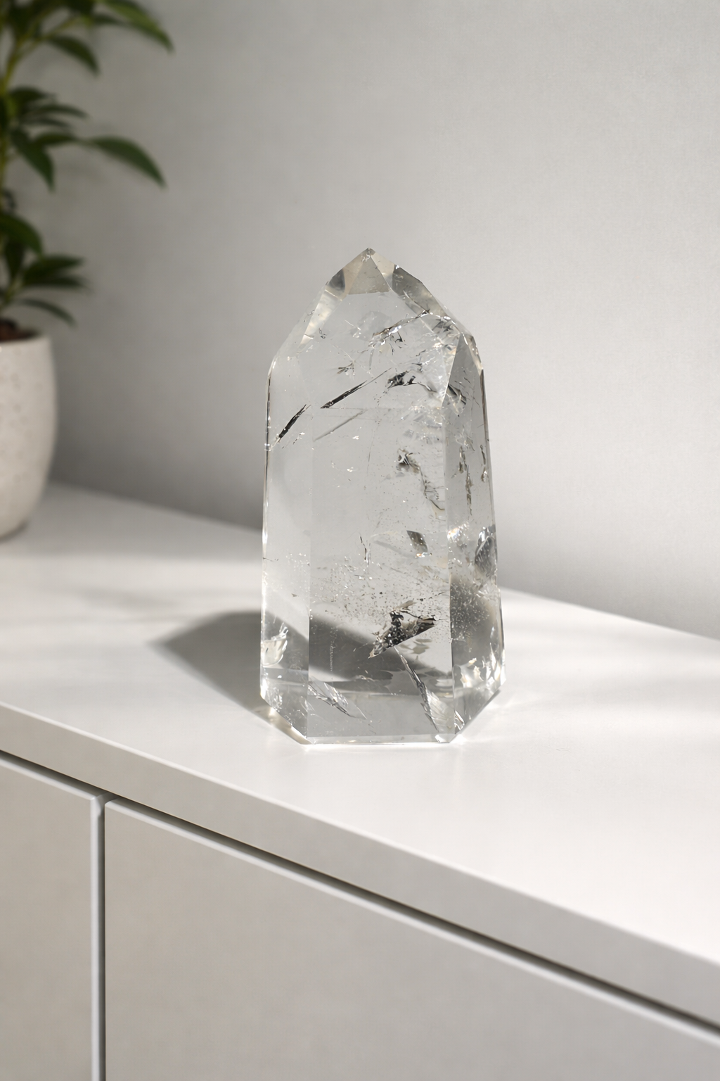 Lemurian Bergkristallspitze – Ultraklar mit feinem Regenbogen, 6.7cm
