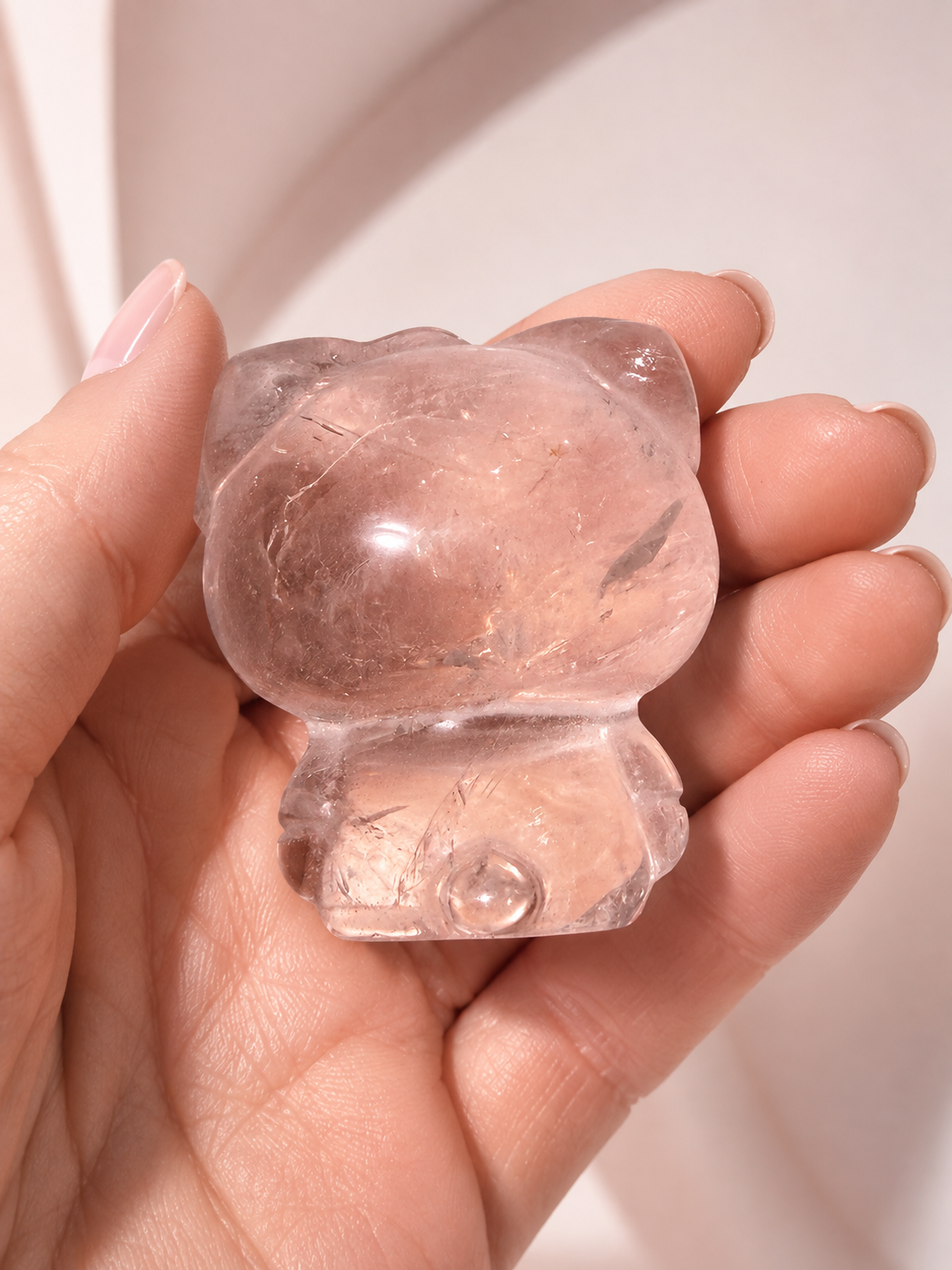 Hello Kitty Katze aus Bergkristall oder Rosenquarz – 4,8 cm | ca. 90 g