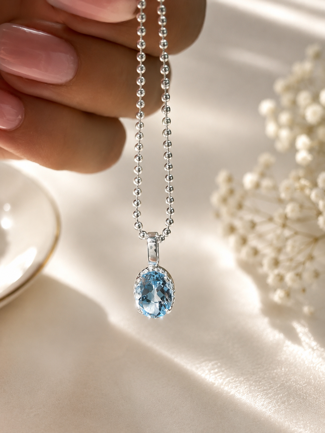 Ciondolo esclusivo in topazio blu 2 cm – Sfaccettato e prezioso in argento 925 ✨