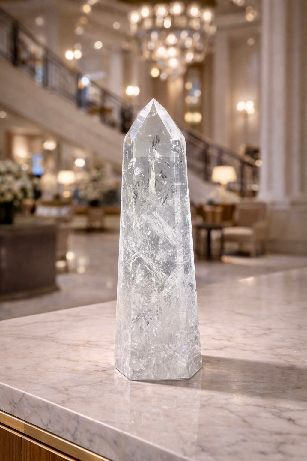 Pointe de cristal lémurien 25 cm · 1,33 kg – Qualité supérieure extra claire · Bahia