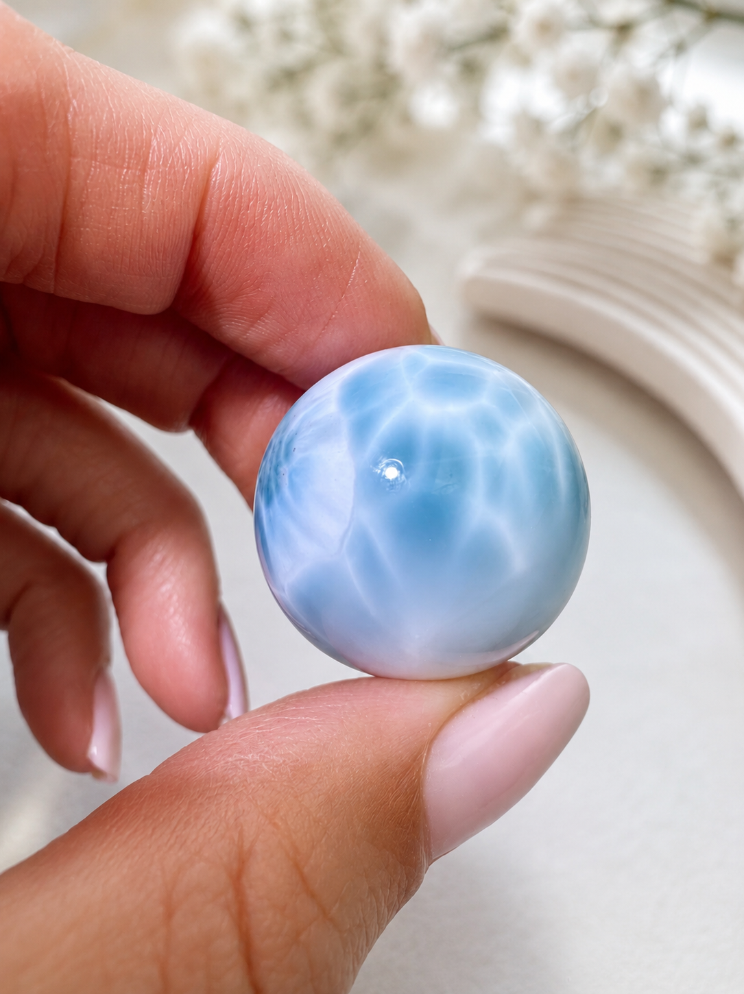 Premium Larimar Kugel 2,6 cm (27 g) – Karibischer Edelstein der Ruhe & Harmonie