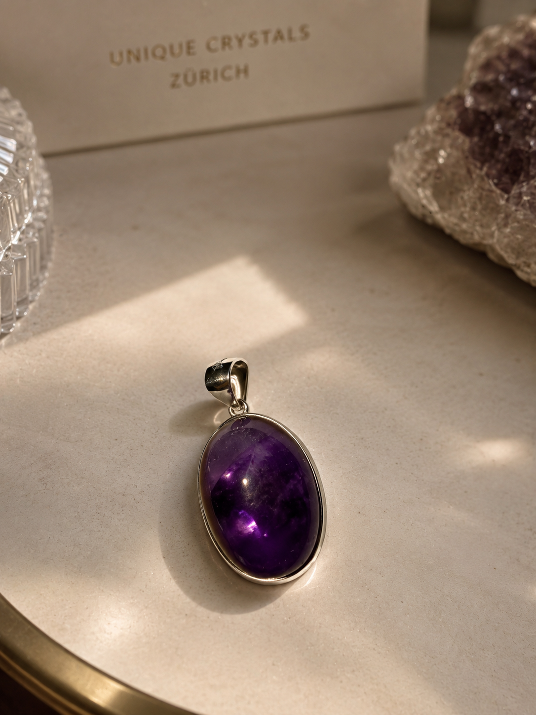 Extra klarer Amethyst Cabochon Anhänger aus 925 Sterling Silber • Premium Qualität