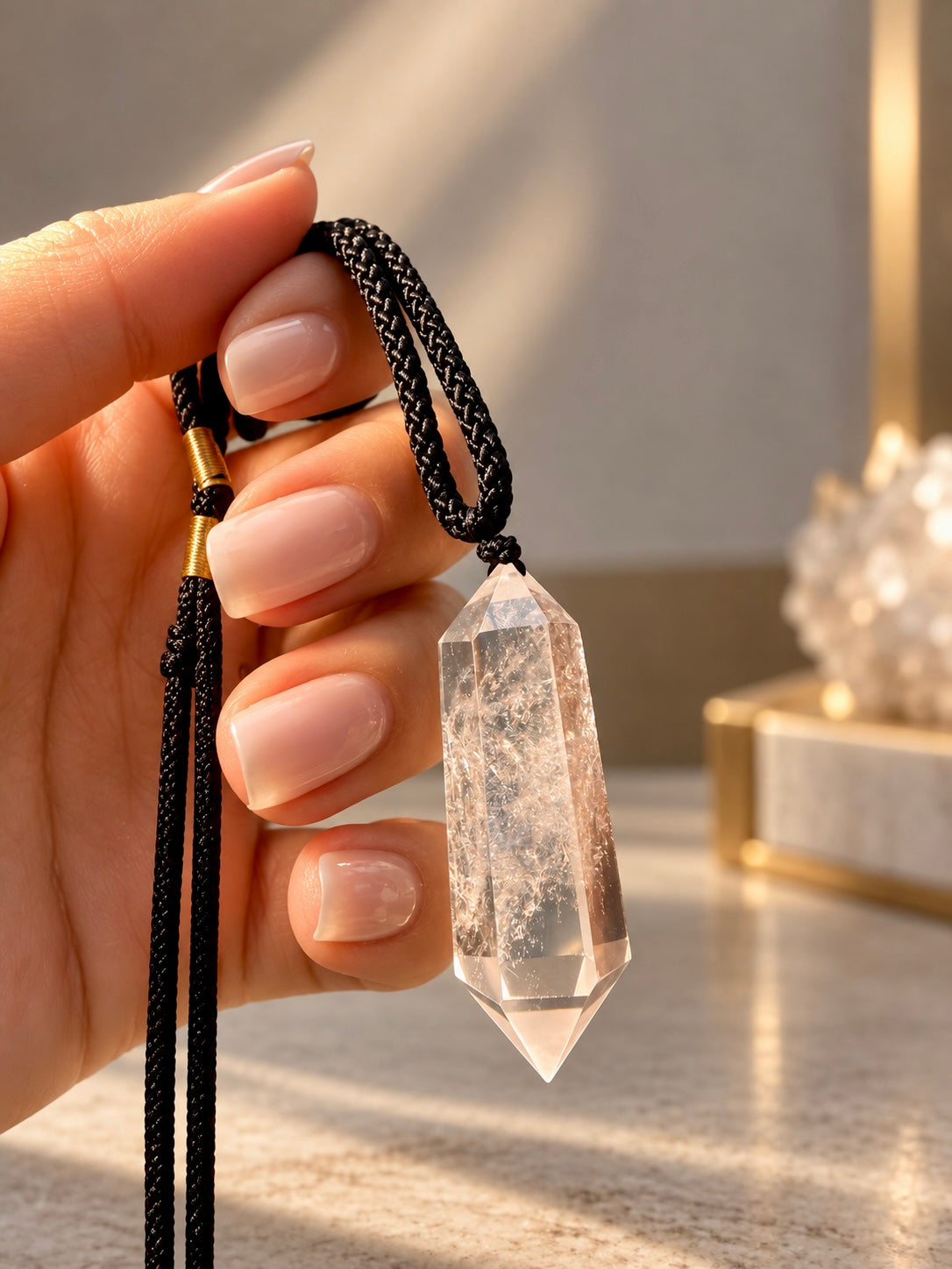 Ciondolo di cristallo di rocca e quarzo fumé | Gioiello unisex in cristallo