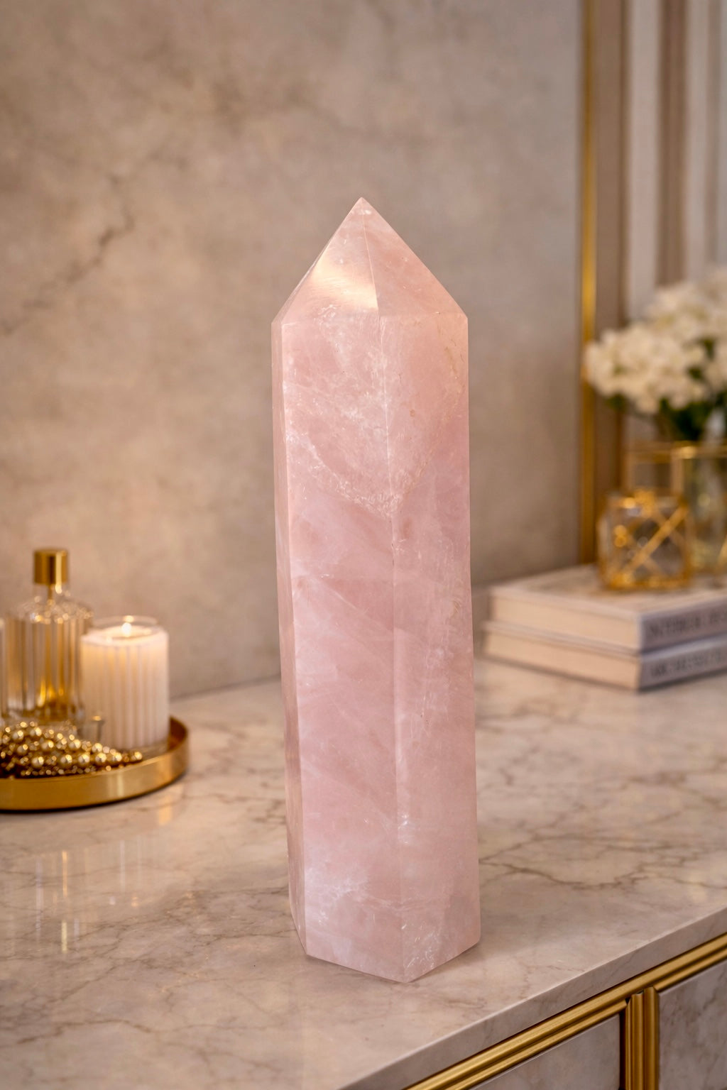 Rosenquarz Spitze - 19cm, 865g