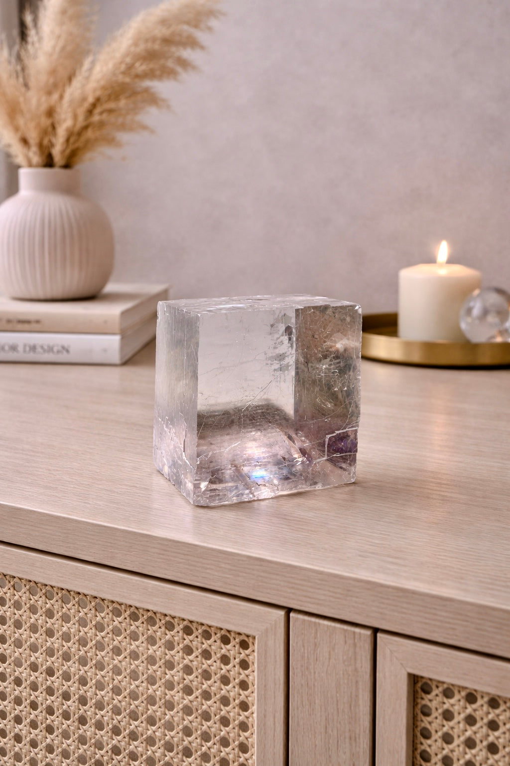 Kristallklarer Kalzit-Kubus 4,5 cm · Regenbogen & zartes Lila · Premium Qualität ✨