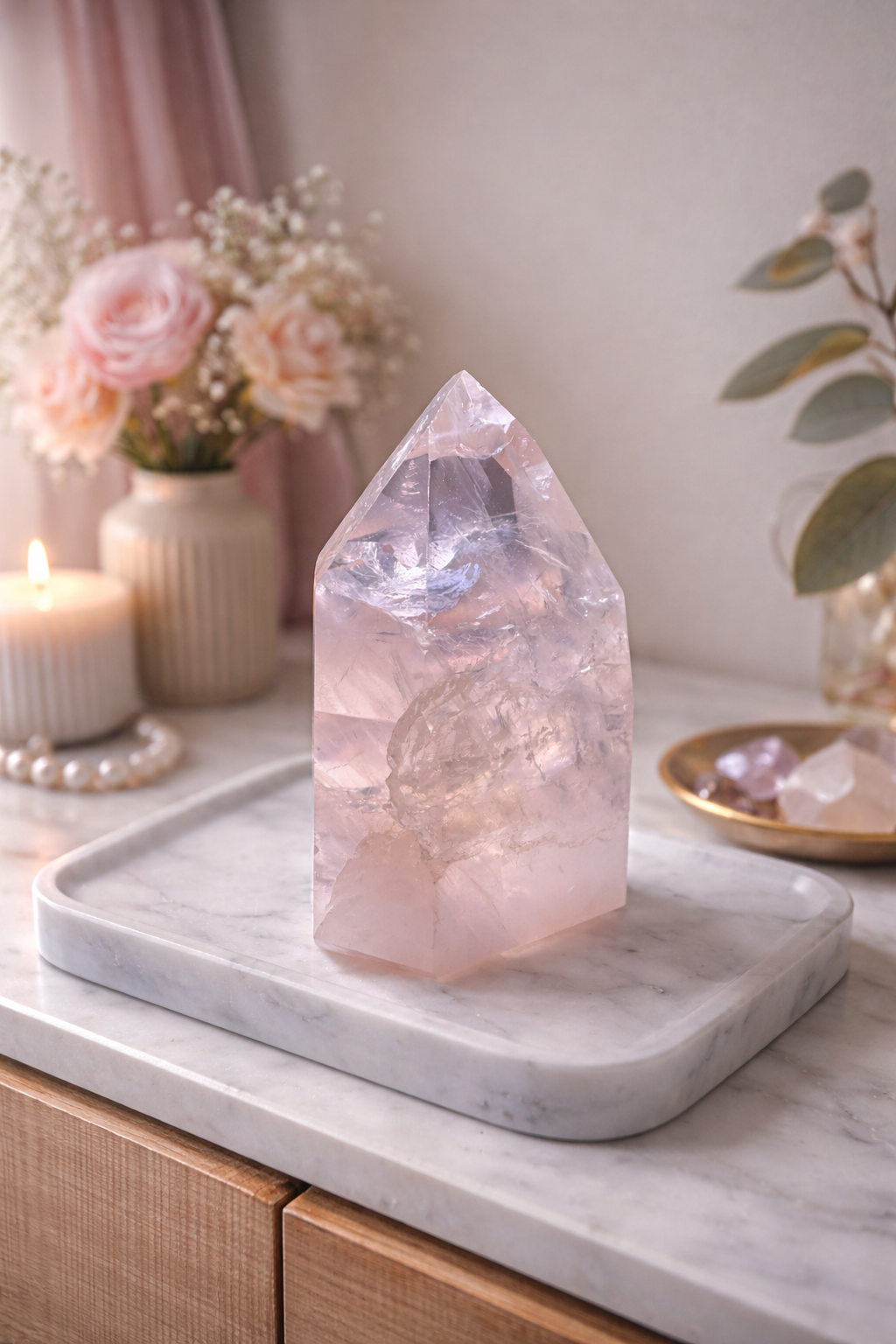 Seltene klare Rosenquarz Spitze 🎀 - 9cm, 220g