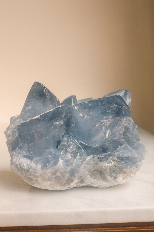 Celestin Stufe aus Madagaskar 💎 Klar & funkelnd – extra grosse Kristallspitzen ✨ Museumsqualität 7.5cm