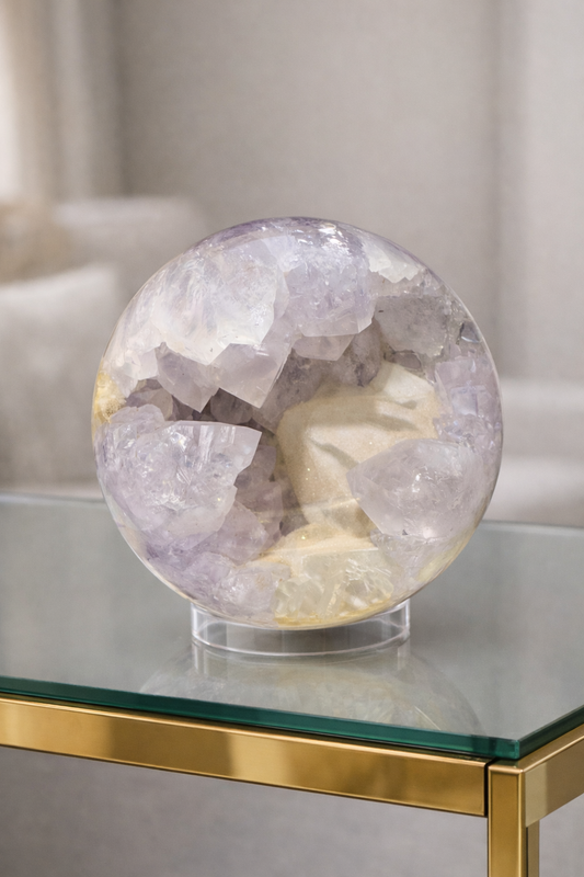 Exklusive Amethyst–Quarz Kugel mit funkelndem Kalzit – 13 cm pure Magie 💎