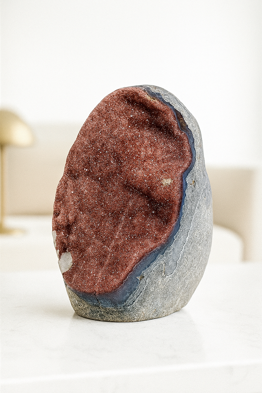 Roter Amethyst Cutbase – 5.5 cm, 106 g – Seltene sugary Kristallrarität aus Uruguay ❤️